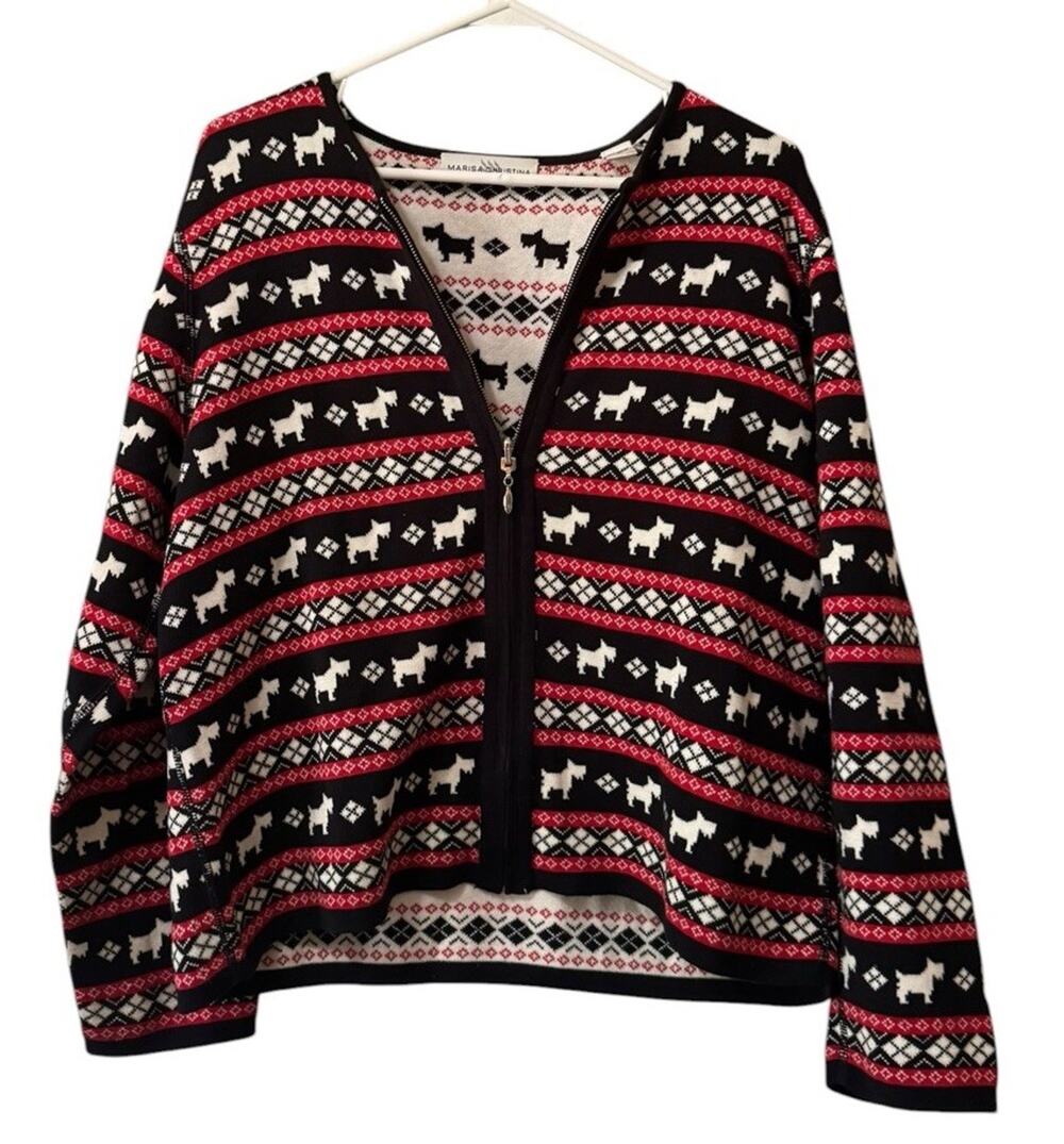 Marisa Christina Woman Size XL Scottish Terrier Sweater Cardigan Zip Cotton City